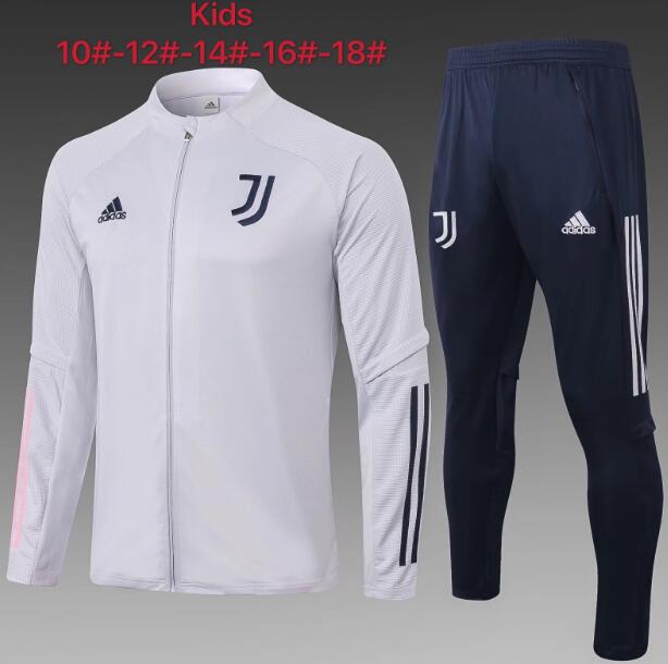 Kids Juventus Light Grey Jacket and Pants Youth Training Kits 2020/21